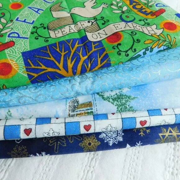 Christmas Holiday Fabric Lot 2.5 pounds Blues 22 pcs, Scraps & Yards Quilting - Picture 8 of 16